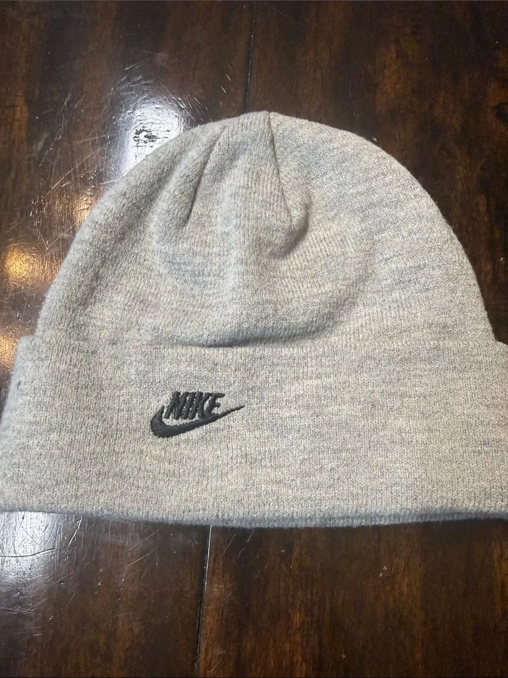 Nike Gray Knit Beanie with Black Swoosh
